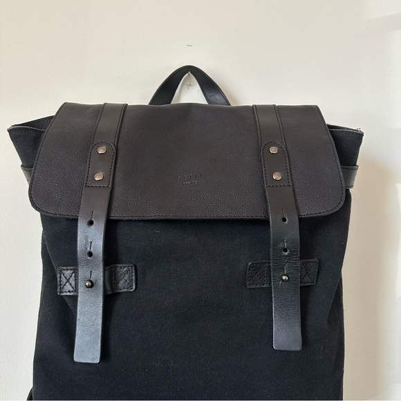 Still Nordic Jalen Large Canvas/Leather Backpack Laptop Bag in Black Unisex - Picture 4 of 15